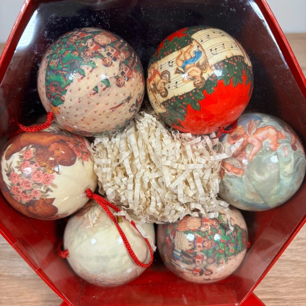 Vintage JCPenney Christmas Collections Decoupage Ball Ornaments Set of 12
